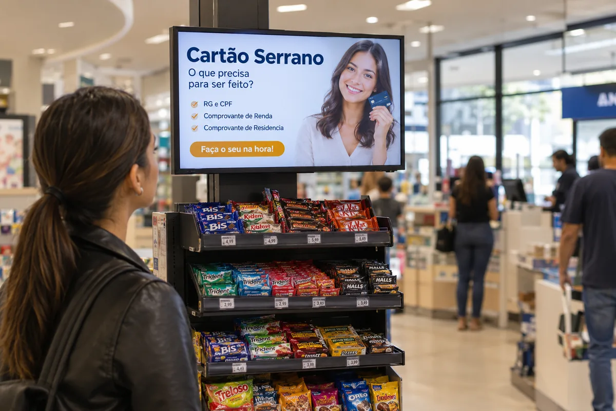 Tela publicitária da Mídia27 instalada em ponto parceiro